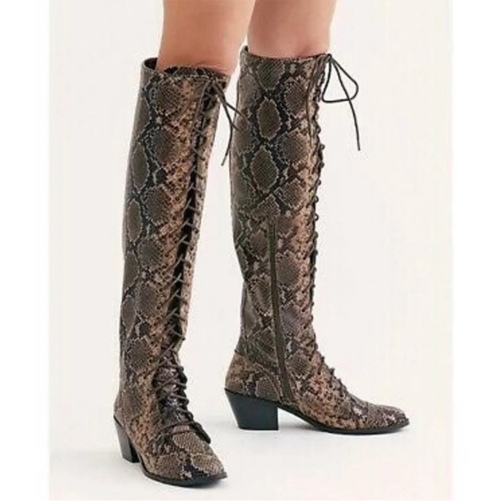 Lace Up Snakeskin Jeffrey Campbell Boots 40